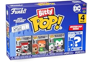 Funko Bitty POP! DC - Harley Quinn 4PKand A Surprise Mystery Mini Figure - 0,9 cala (2,2 cm) - kolekcjonerska figurka DC Comics - w zestawie półka ekspozycyjna do układania w stos - pomysł na prezent