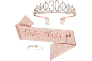 MOITKPTT 30th Birthday Sash and Tiara, Finally 30 Birthday Rhinestone Crown Birthday Gift for Girls 30th birthday decorations (Rose Gold)