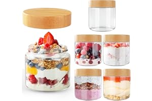 Cinnani Lot de 6 Overnight Oats Jar,300ML pots d'avoine de nuit,Bocaux en Verre Hermétique,bocaux de conservation en verre,Pot Yaourt en Verre avec Couvercle pour yaourt,céréales,porridge Meal Prep