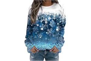 KOMISEUP Weihnachtspullover Damen Sweatshirt Bunte Schneeflocke Druck Lose Weihnachten Pullover Sweatshirts Frauen Rundhals Farbverlauf Langarm Pulli T Shirt Tunika Tops Festliche Weihnachtsshirt Oberteile