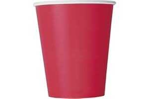 UNIQUE Vibrant Ruby Red Solid Paper Cups (9oz) 8 Count - Vibrant, Eco-Friendly Disposable Drinkware for Parties and Events