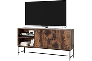 FirFurd TV Stand Cabinet, Industrial TV Unit, Media Console Unit, Entertainment Centre, TV Table with 2 Open Shelves and 1 Cabinet, 120x30x60.3cm