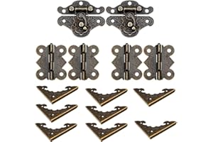 YQ YUE QIN 2 Sets Antike Dekorative Haspe, Retro Haspen Riegel, dekorativer Holzschmuck, Vintage Scharnier mit 4 Stück Butterfly Scharniere und 8 Stück dekorative Box-Ecken
