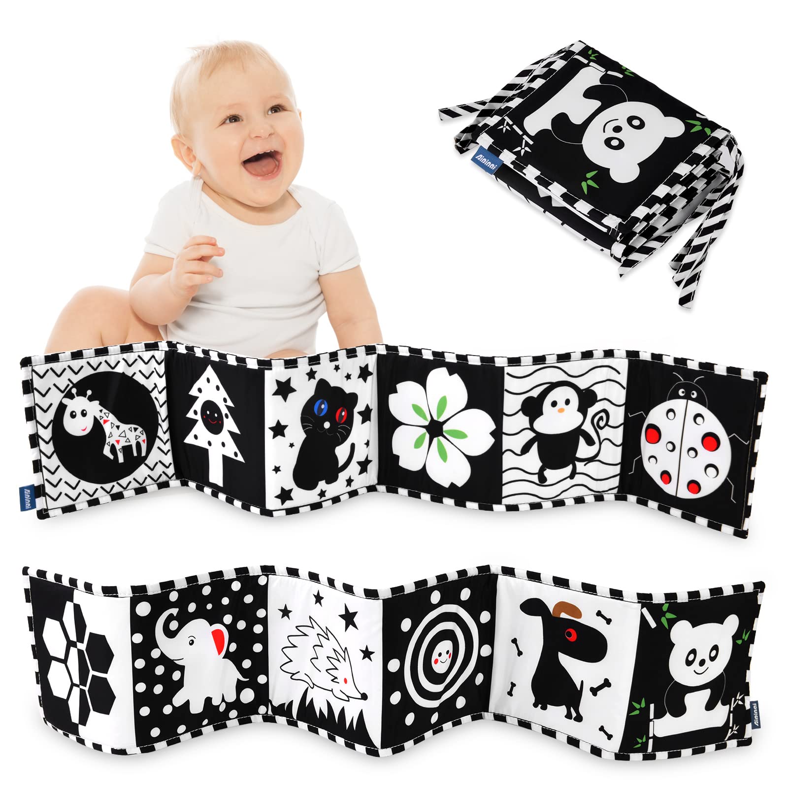 Vicloon Libros Blandos para Bebés,Libros de Tela en Blanco y Negro,Animales Activity Libros Blandos,Libro de Tela Blandos para Bebés Recien Nacido Niños - 1