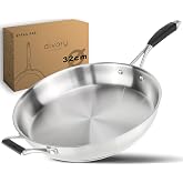 DIVORY Stainless Steel Frying Pan 32 cm &ndash; Uncoated, PTFE and PFOA Free, Induction Frying Pan, Large Uncoated Pan (PURA, 32 cm