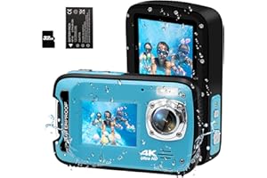 ISHARE Underwater Camera 17FT 4K 48MP Waterproof Camera for Snorkeling，Dual Screen Auto Focus Digital Camera with 32GB Card,18X Zoom Fill Light Compact Cameras