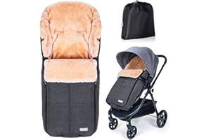 Orzbow Chanceliere Bebe Poussette, Fausse Peau d'agneau, Chanceliere Universelle pour Poussette avec Fermeture Éclair, Amovible et Imperméable, Lavable en Machine (Gris Foncé)