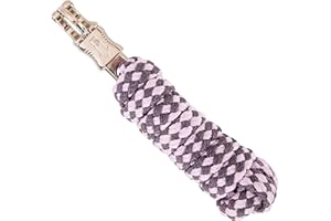 Merauno® Lead rope for horse - tethering rope in various stylish designs, lead rope, pony, donkey, goat with panic hook, black, blue, rose gold, beige (pink purple, panic hook)