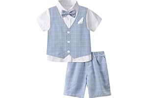 mintgreen 3PCS Junge Gentleman Anzug Weste + Hemd + Hosen + Bowtie + Einstecktücher Satz 4-11 Jahre