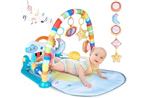WYSWYG Baby Spielbogen, Spielmatte & Gym mit Musik & Lichtern – Pädagogisches Spielzeug für Baby & Kleinkinder 0-3-6-12 Monate Spieldecke - Kick & Play Piano Matte-Blau