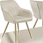 Tectake&reg; 1 x Upholstered Dining Chair, Velvet Look, Padded | Continuous Backrest, Armrest, Steel Legs, Non-Slip Floor Protect