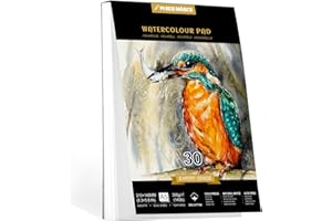 PENCILMARCH Watercolour Paper A5 Pad, 30 Sheets - Natural White 300gsm Glue Bound, Cold-Pressed Texture, Cotton Blend, Watercolour Sketchbook for Painting, Drawing and Mixed Media