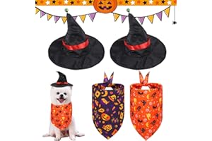 4 Packs Christmas Dog Bandanas, SPOKKI 2 Pcs Christmas Pet Scarf and 2 Pcs Christmas Pet Hat, Xmas Dog Gifts Santa Dog Outfit Washable Adjustable Kerchief for Small Medium Dogs Cats (Halloween)