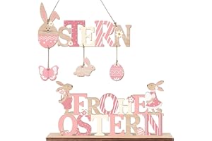 PAIVSUN Ostern Hase Deko,Osterhase Holz Deko Aufsteller mit Schriftzug Ostern für Osterdekoration,Hase Aufsteller für OsterDeko Tischdeko(Rosa)
