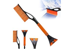 Ajuanbazha Raclette Givre Voiture avec Brosse 2 en 1, Grattoir à Neige et Grattoir Pare Brise à Manche Télescopique, Outil Pratique pour Éliminer Le Givre pour Les Auto et Pare Brise (Couleur Orange)