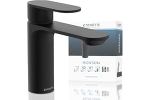 SCHÜTTE Waschtischarmatur MONTANA 32316, Wasserhahn Bad mit Ablaufgarnitur, Armatur Badezimmer, Einhebelmischer Badezimmer mit Pop Up Abflussstopfen, Mischbatterie Waschbecken, Schwarz