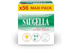 Saugella - Cotton Touch Day - hygieniska handdukar - mycket absorberande - extra fina - allergivänliga med vingar - antilukt - 56 handdukar - set med 4 x 14 stycken