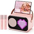 JYX Karaoke Adulte Enfant 2 Micro sans Fil, Enceinte Pixel Fun avec écran, Bluetooth 5.3 Portable Professionnelle pour Accompagnement Audio, Machine de Karaoké pour Fête et Voyage, Rose
