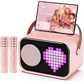 JYX Karaoke 2 Wireless Microphones, Children's Karaoke with Professional Accompaniment Mode, Bluetooth Speaker with RGB Light