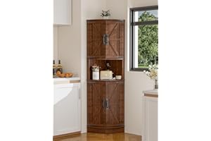 FiveWillowise Corner Cabinet, Tall Cabinet, Narrow Kitchen Cabinet, High, Multi-Purpose Cabinet with 4 Doors and 5 Shelves, 165 cm Kitchen Cabinets, Wooden Cabinet for Kitchen, Living Room, Dining