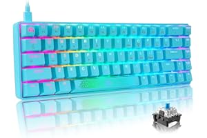 MAGIC-REFINER 60% Mechanical Gaming Keyboard Mini Portable with RGB Backlit Compact 68 Key Anti-Ghosting Rainbow Backlight Ergonomic Wire USB C Waterproof Compatible With PS4,Xbox,PC,Laptop - Blue/Blue Switch