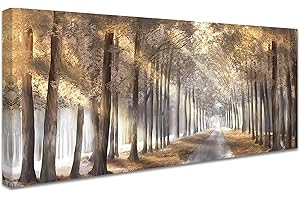 HALFLEMART Wooden Framed Large Canvas Wall Art Poster Sunny Forest Tree Painting on Canvas Prints Brown Woods Nature Landscape Pictures for Living Room Bedroom Restaurant Wall Decoration 50x120cm