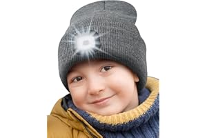 Deilin Mütze mit Led Licht Kinder, USB Wiederaufladbare Strickmütze mit 4 LED Licht Unisex Winter Wärmer Beleuchtete Mütze mit Taschenlampe Weihnachten Festival Geschenke für Jungen und Mädchen