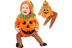 TENHCREEK 2 Pièces Deguisement Citrouille Bebe,Déguisement Bébé Fille Garçon Cosplay,Ensemble Sweat à Capuche bébé Costume Citrouille,Costume bébé Citrouille Comme Cadeau Noël pour Les Nourrissons de 0-18 Mois