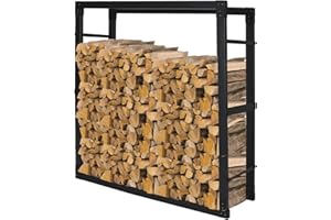 ISOISL Feuerholzregal 100x100x25cm – Holzlager für Holzscheite Kaminholzregal aus Metall Hochwertiges Brennholzregal Schwarz für Innen & Außen Großes Holzlager