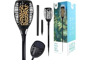 FOREVER Torche de jardin à LED alimentée par l'énergie solaire/lampe d'extérieur pour chemin de jardin / 33 LED / IP65 / 10 cm de diamètre / 61 cm de hauteur/noir/effet de flamme/effet de feu.