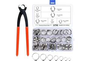 WiMas 85PCS Acier inoxydable 304 6-21mm Colliers de serrage à simple oreille, Collier de serrage pour tuyau, anneaux de serrage pour tuyau avec pince de serrage