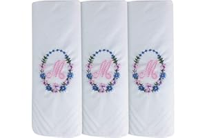 Surf the Shop 3 Pack Of Womens/Ladies Embroidered Initial Handkerchiefs With White Satin Border Various Initials