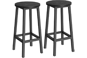 VASAGLE Barstolar, Set med 2, Pallar med Fotstöd, Stålram, 32 x 32 x 64 cm | För Kök och Matsal, Modern Basdesign, Ebenholtssvart och Matt Svart, BARNET Kollektion LBC032B56