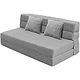 ANONER 203 cm L × 152 cm W Double Sofa Bed, Floor Sofa, Guest Sofa with Sleep Function with Memory Foam & 2 Cushions, Lounge Sofa Washable Set for Living Room Lofts, Light Grey