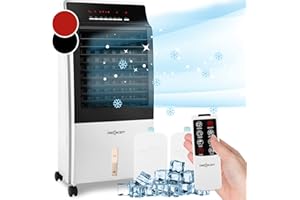 oneConcept Climatiseur Mobile 4 en 1, Climatiseur Portable, Humidificateur, Ventilateur, Ioniseur, Climatiseur Mobile Sans Évacuation, 2 Pack Glacons, Télécommande, 65W, Puissant Débit d'Air 360m³/h