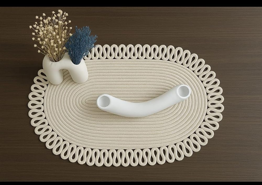 ODIYO Oval Jüt Runner Masa Örtüsü, 30x70 cm, Hasır Dokuma, Çift Taraflı, Doğal Krem,