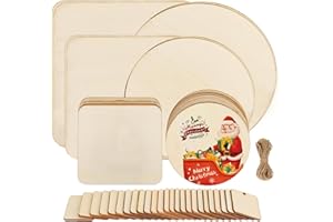 xiaoxiaozhijia 53 Pièces Contreplaqué,Bricolage Bois,Disques de Bois Ronds et Carrés de 10-16-20 cm pour Graffiti,Peinture,Coloriage,Pyrogravure et Artisanat Décoratif