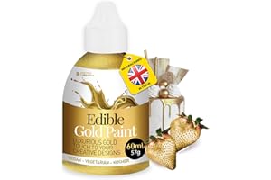 DETOX ORGANICA Gold Edible Paint 60 ml - Edible Gold Paint for Cake Decorating – Food Colour Liquid to Use with Sponge, Brush or Thinned with Airbrush – Vegan, Vegetarian Suitable