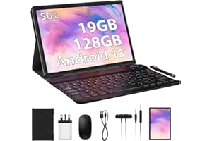 LINROM tablet 10 inch Android 13.0, 5G WiFi, Octa Core 2.0 GHz, 19GB RAM, 128 GB ROM, 8000mAh Battery, 5MP+8MP, FHD IPS, Bluetooth, GPS, Tablet with keyboard | Mouse | case| Pen (Gray)