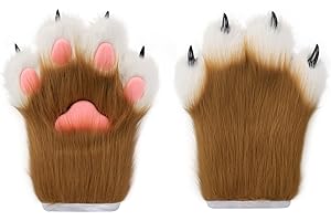 hbbhml Faux Fur Plush Furry Cat Claw Gloves Fursuit Animal Fox Paws Mittens Halloween Cosplay Costume Accessory for Adults