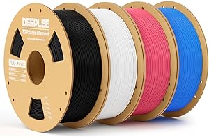 DEEPLEE Filament PLA Basic Noir, Blanc, Rose Vif et Bleu Ciel 4kg de 1.75 mm avec Précision Dimensionnelle de +/- 0,02 mm, Résistance Élevée, 4 Bobines en Carton pour Imprimantes 3D FDM