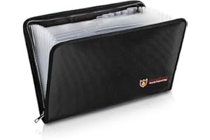 PETYOUNG Fireproof File Folder 13 Pockets, Fire and Water Resistant Money Bag Document Bag A4 Size with Zipper Closure for Maximum Protection, Portable Filing Organizer Pouch for Document, Cash, Envelope, Pass