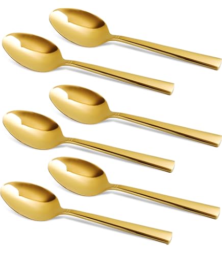 6-Piece Silver Gold Dinner Spoons - Hammered 18/10 Stainless Steel Soup Spoons For Home & Restaurant