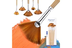 TUSERXLN Nylon Artist Fan Brushes Set, 1Set 5 PCS Soft Anti-Shedding Paint Brush Set, Professional Artist Acrylic Paint Brushes Set with Long Wood Handle for Oil, Watercolour, Beginners, Artists, Professionals