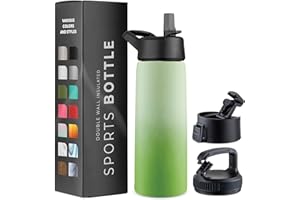 GARUET 750ml Triple Walled, Insulated Water Bottles with Straw - Stainless Steel Metal Bottle W/ 3 Leak Proof Lids - For Travel, School, Sports, Gym/Men, Women (Dreamy Green)