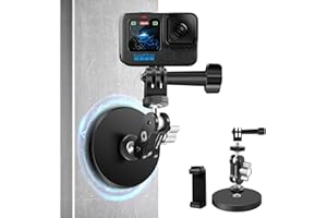 REYGEAK Supporto magnetico per GoPro Hero / Insta360 / DJI Action con testa a sfera rotante super forte con rivestimento, si attacca a acciaio o altre superfici magnetiche (Base a magnete singolo)