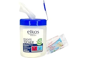 ZAMA4ZINGO Elkos Body Feuchtetücher mit hautfreundlicher Pflegelotion (Aloe Vera) - 150 Stück (1er Pack) + Gratis Jeden Tag feuchtes Toilettenpapier Sensitiv 70 Blatt