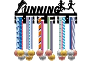 CREATCABIN Soporte para Medallas de Correr Corredor de Madera Colgador de Medallas Deportivas Estante para Medallas Estante de Pared Montado sobre 30 medallas para Correr Maratón Natación 40x15cm