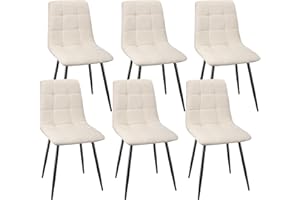 FRUOGO Lot de 6 Chaises Salle Manger Chaise de Cuisine rembourrée avec Dossier Haut, Chaise Scandinaves Chaise rembourrée avec Assise en Lin et Pieds métalliques, Damiers Beige