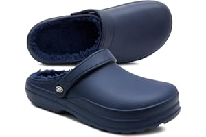 IMTY Womens Clogs Warm Fleece Lined Thermal Waterproof Lightweight EVA Garden Clogs Kitchen Nurse Faux Fur Slippers House Shoes